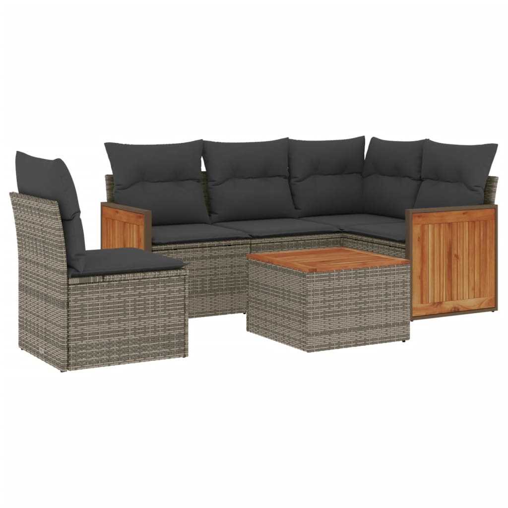 Salon de jardin 6 pcs avec coussins gris résine tressée