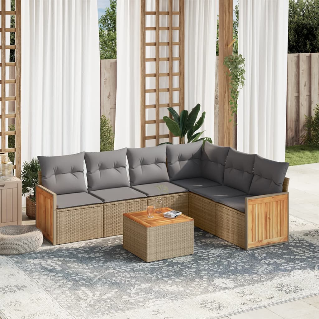 Salon de jardin avec coussins 7 pcs beige résine tressée Salons de jardin vidaXL