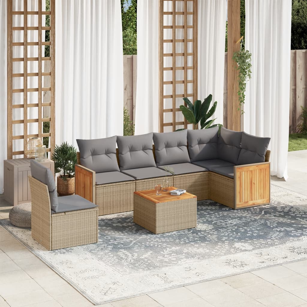 Salon de jardin avec coussins 7 pcs beige résine tressée Salons de jardin vidaXL