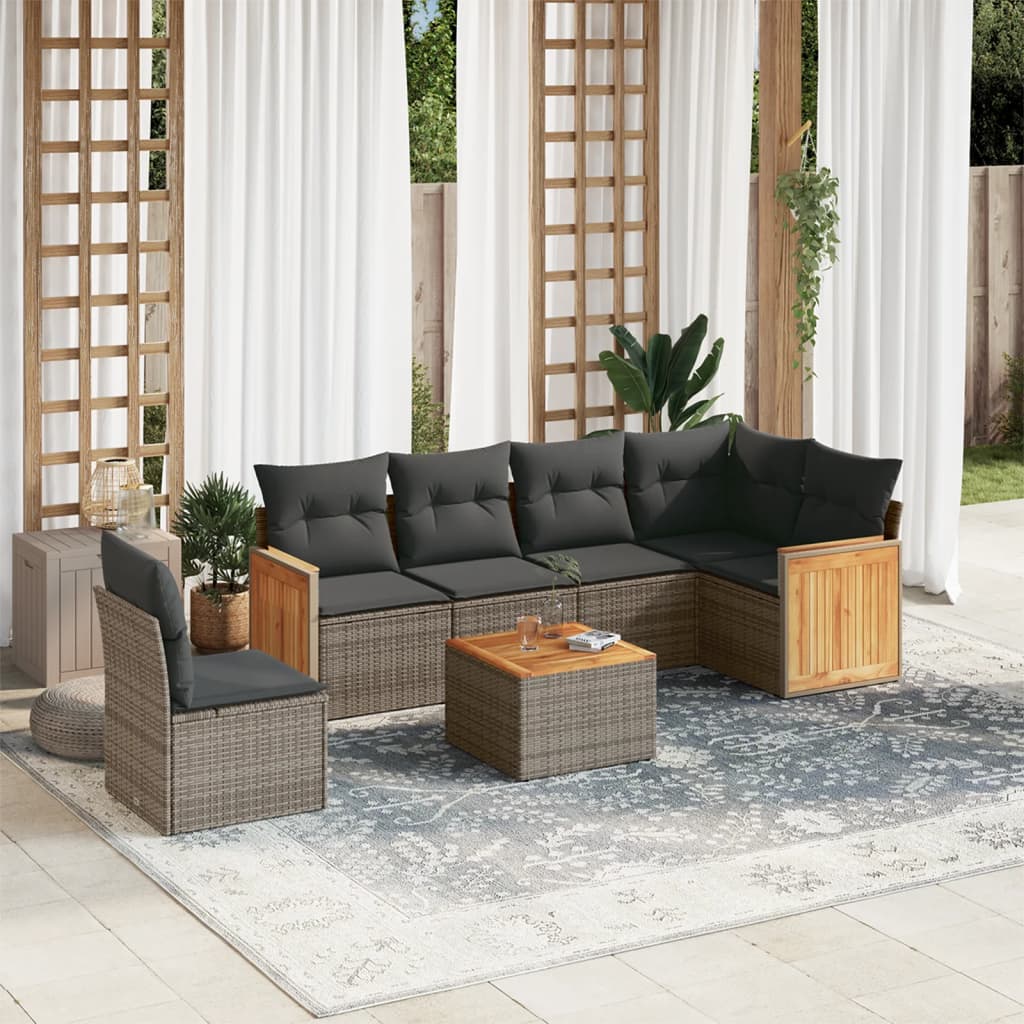 Salon de jardin avec coussins 7 pcs gris résine tressée Salons de jardin vidaXL