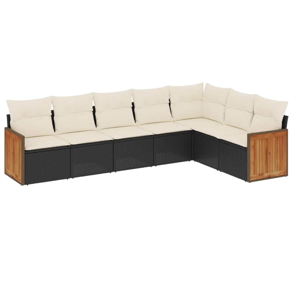 Salon de jardin 7 pcs avec coussins noir résine tressée
