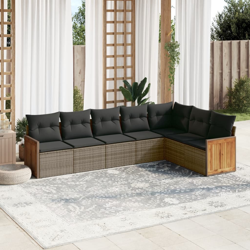 Salon de jardin avec coussins 7 pcs gris résine tressée Salons de jardin vidaXL