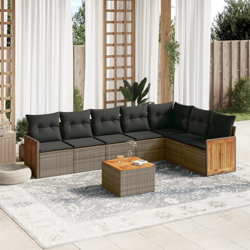 Salon de jardin 8 pcs avec coussins gris résine tressée Salons de jardin vidaXL