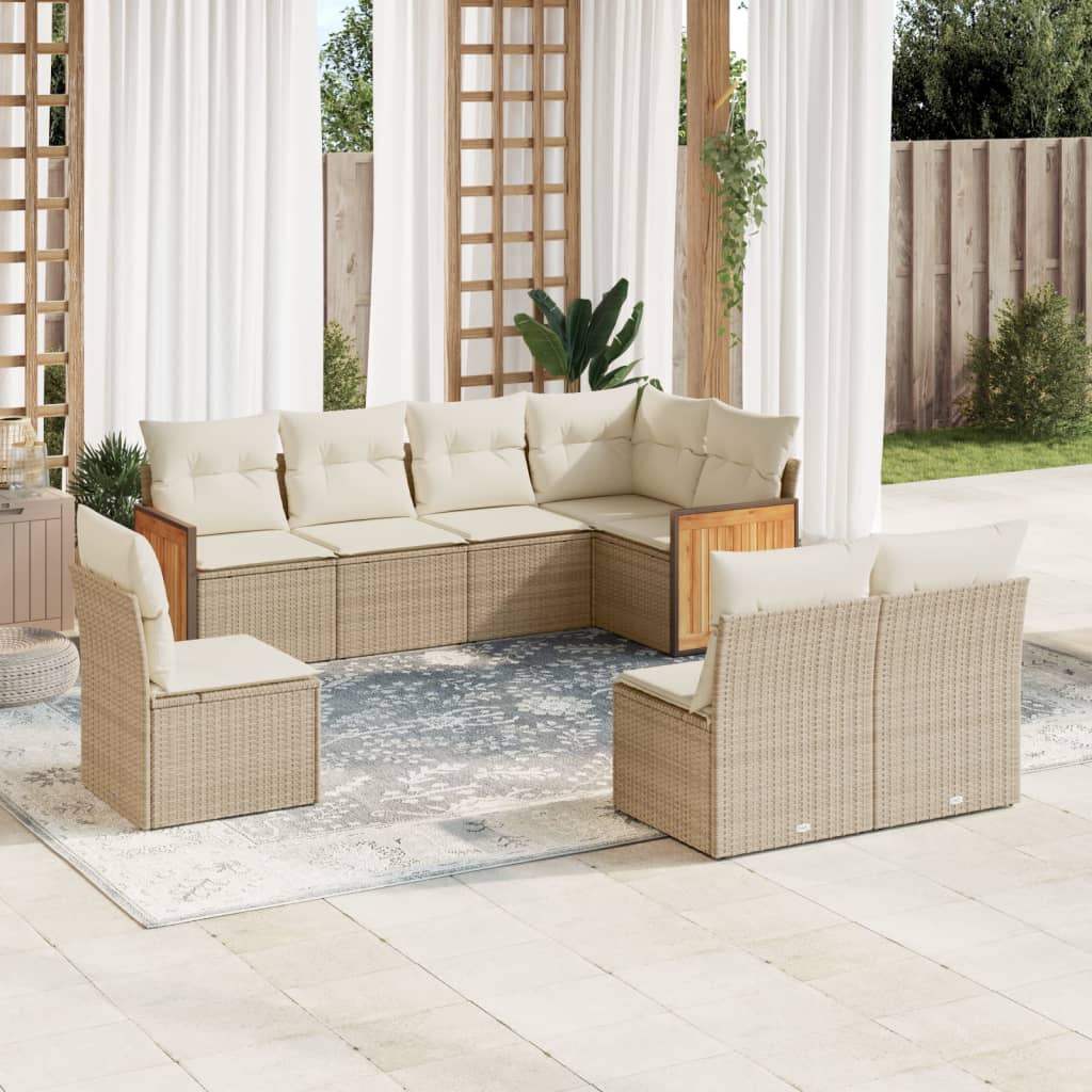 Salon de jardin avec coussins 8 pcs beige résine tressée Salons de jardin vidaXL