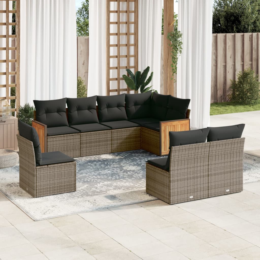 Salon de jardin 8 pcs avec coussins gris résine tressée Salons de jardin vidaXL