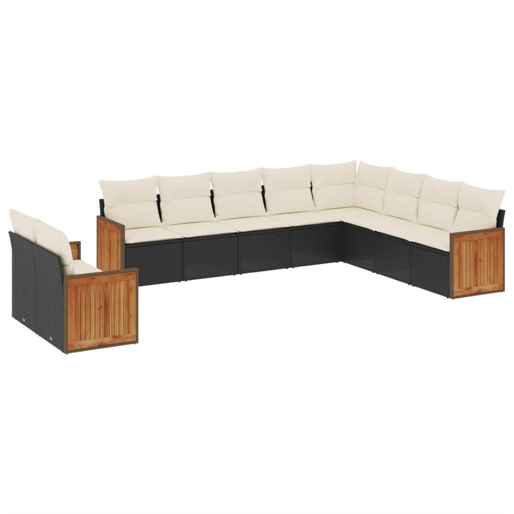 Salon de jardin 10 pcs avec coussins noir résine tressée