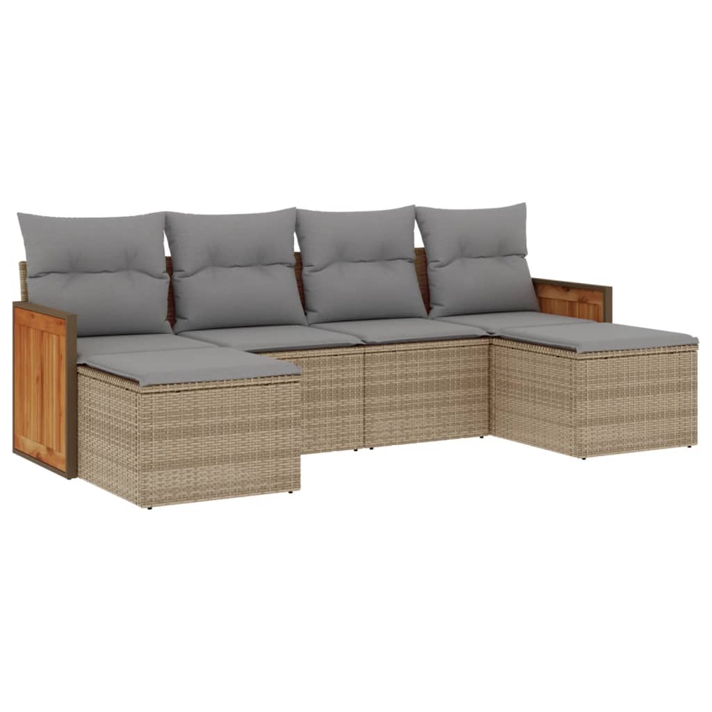 Salon de jardin avec coussins 6 pcs beige résine tressée