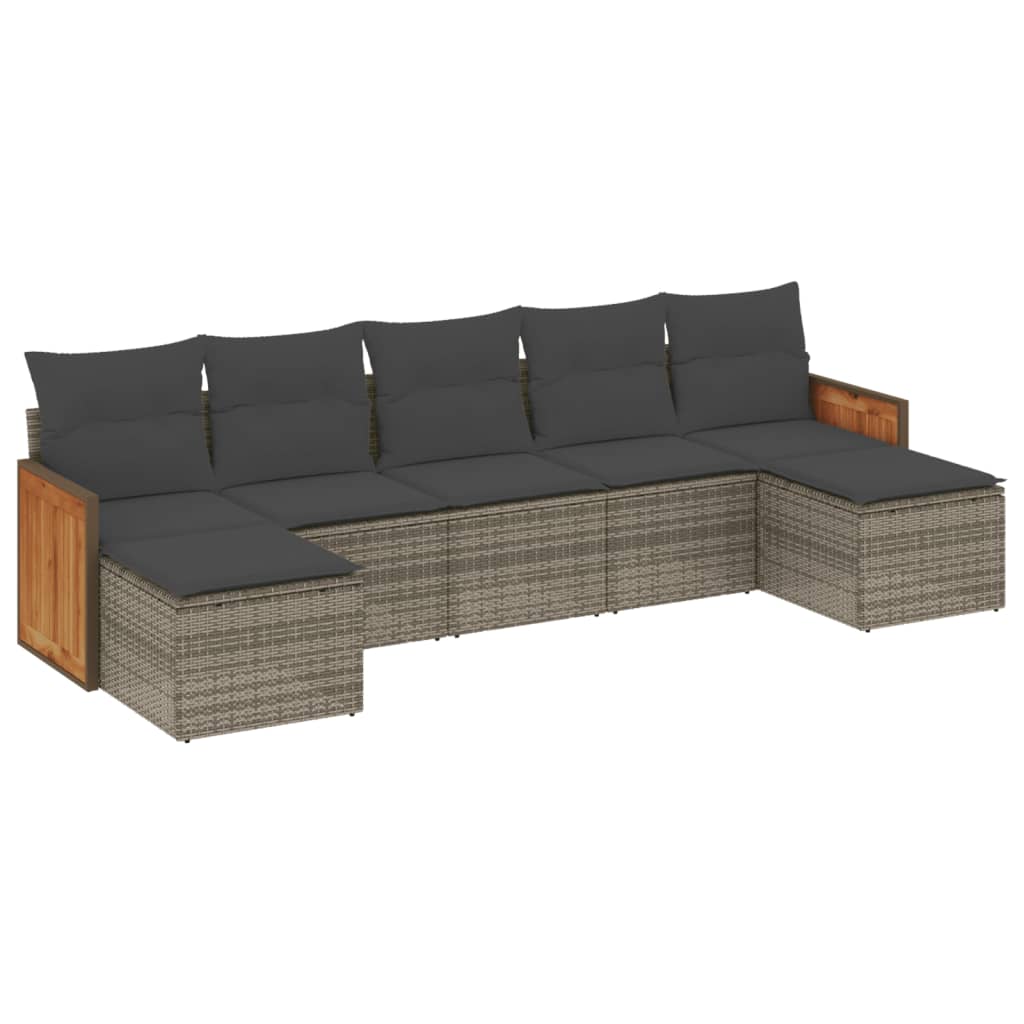 Salon de jardin avec coussins 7 pcs gris résine tressée