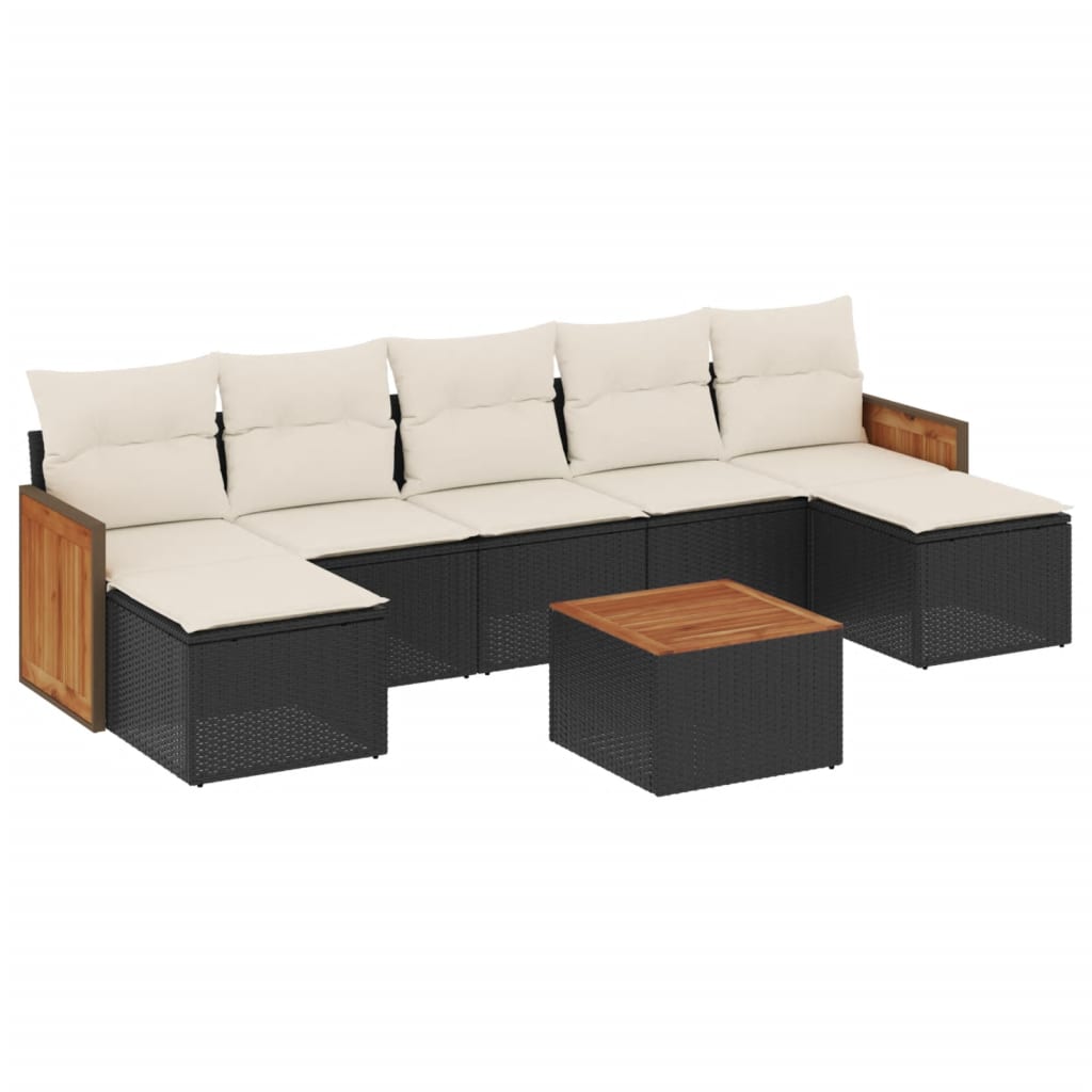 Salon de jardin 8 pcs avec coussins noir résine tressée