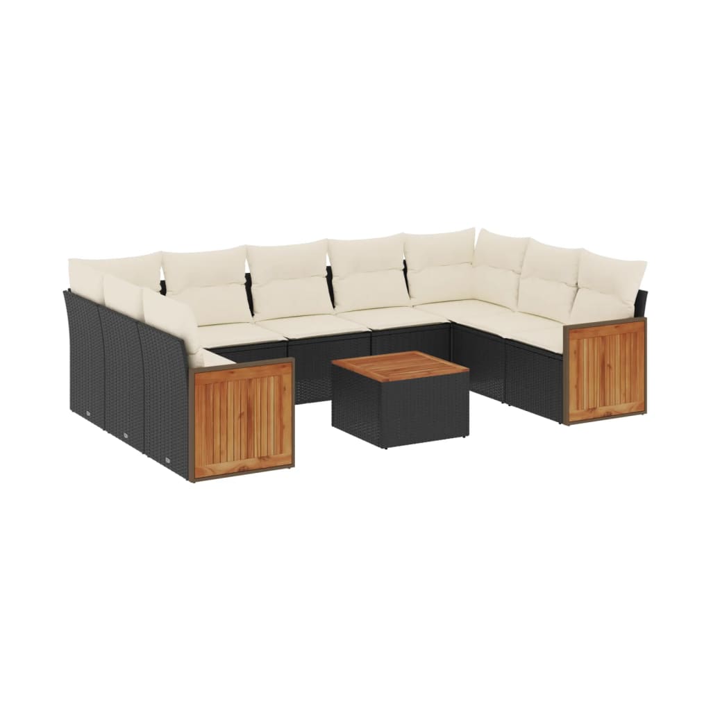 Salon de jardin 10 pcs avec coussins noir résine tressée