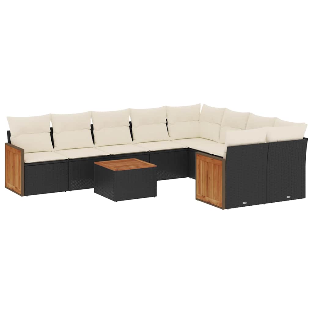 Salon de jardin 10 pcs avec coussins noir résine tressée