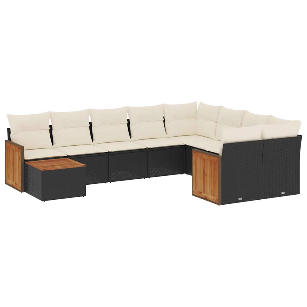 Salon de jardin 10 pcs avec coussins noir résine tressée