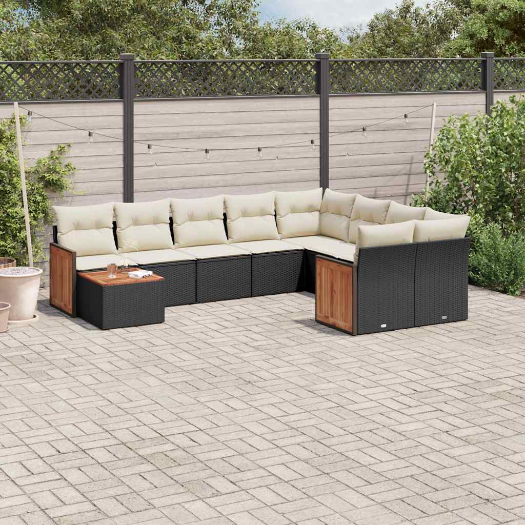 Salon de jardin 10 pcs avec coussins noir résine tressée