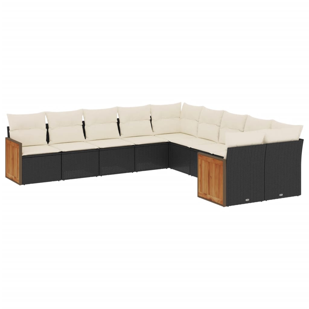 Salon de jardin 10 pcs avec coussins noir résine tressée