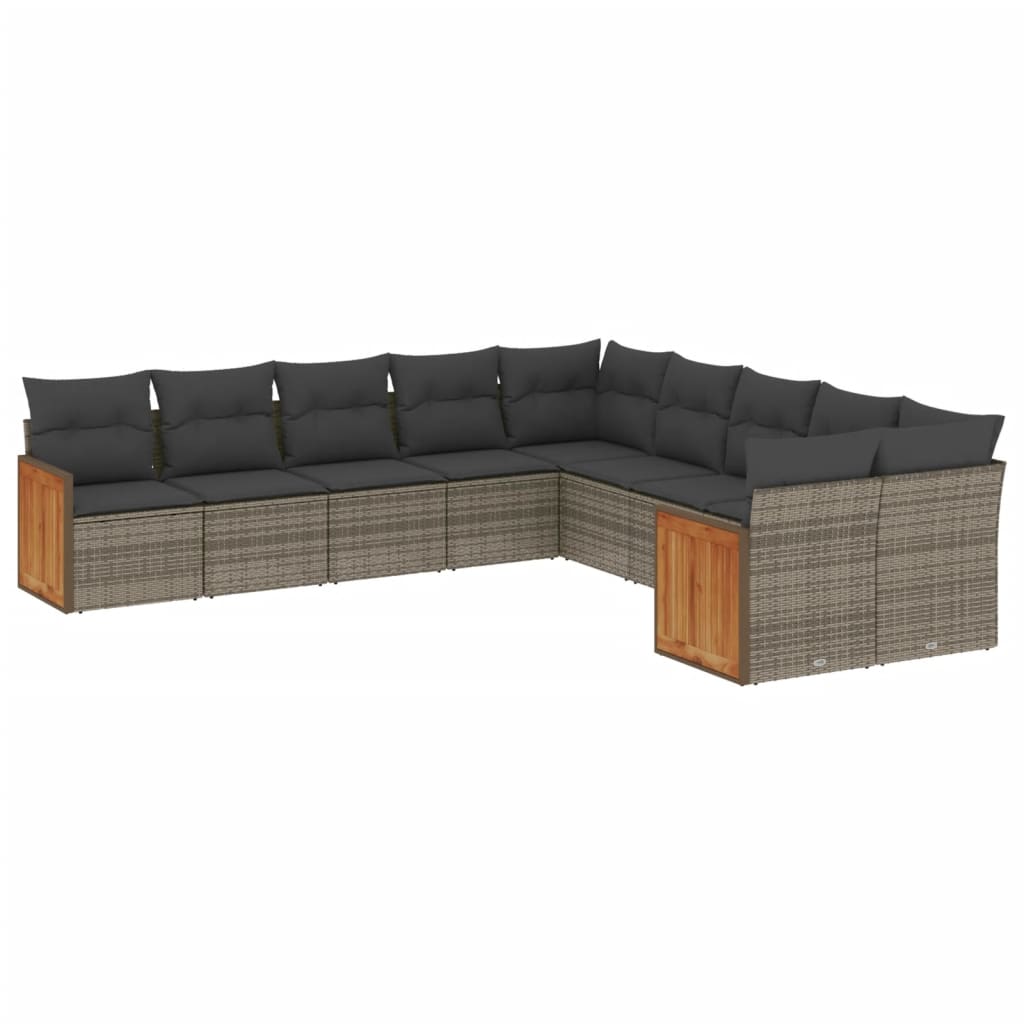 Salon de jardin avec coussins 10 pcs gris résine tressée