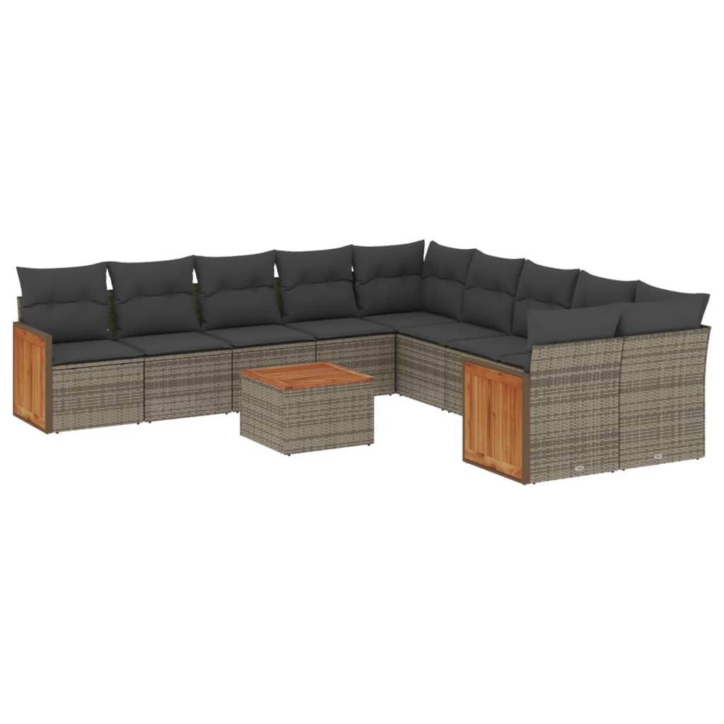 Salon de jardin 11 pcs avec coussins gris résine tressée