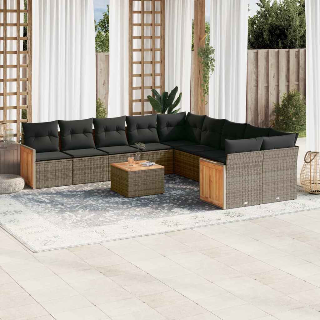Salon de jardin 11 pcs avec coussins gris résine tressée