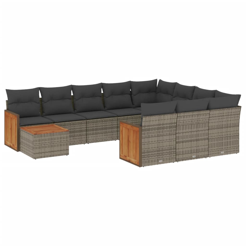 Salon de jardin 11 pcs avec coussins gris résine tressée