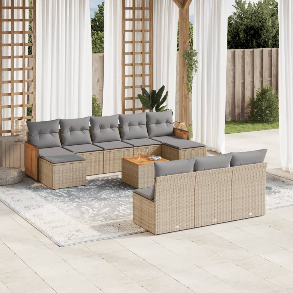 Salon de jardin 11 pcs avec coussins beige résine tressée