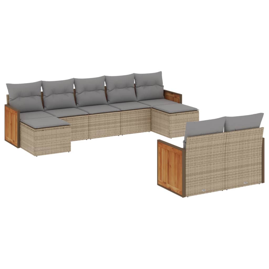 Salon de jardin avec coussins 9 pcs beige résine tressée