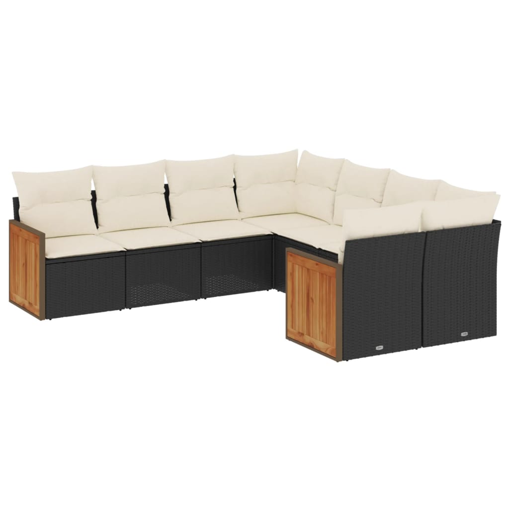 Salon de jardin 8 pcs avec coussins noir résine tressée