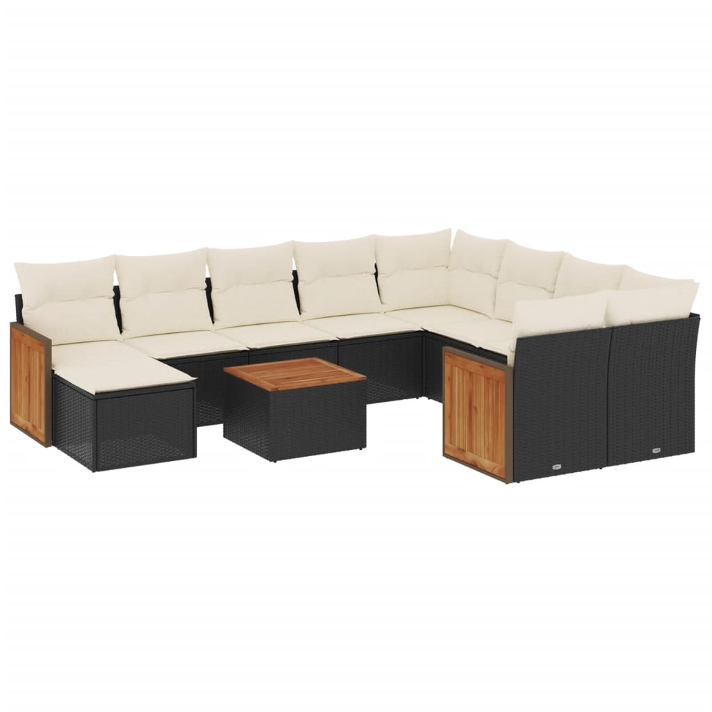 Salon de jardin 11 pcs avec coussins noir résine tressée