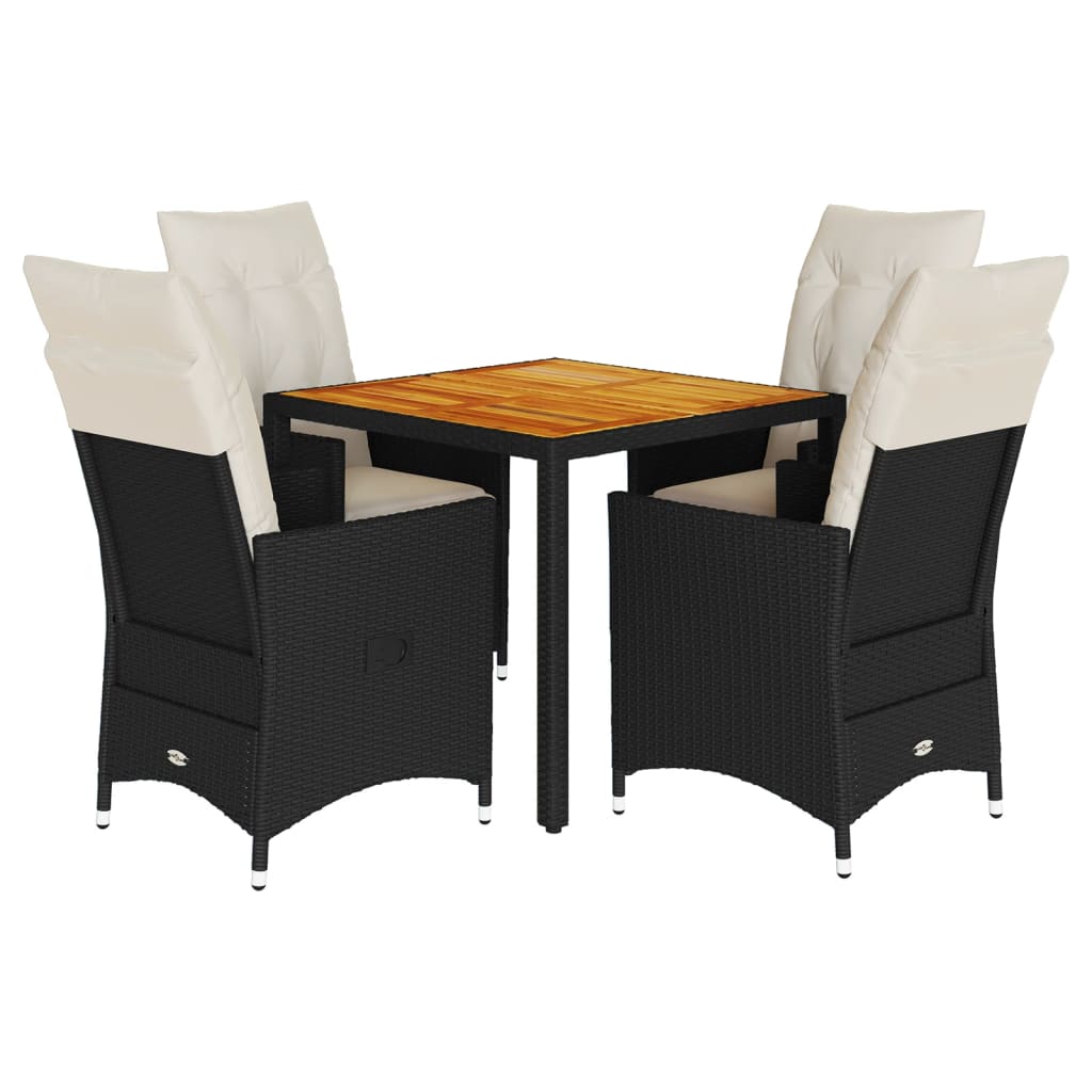 Ensemble à manger de jardin coussins 5pcs Noir Résine tressée