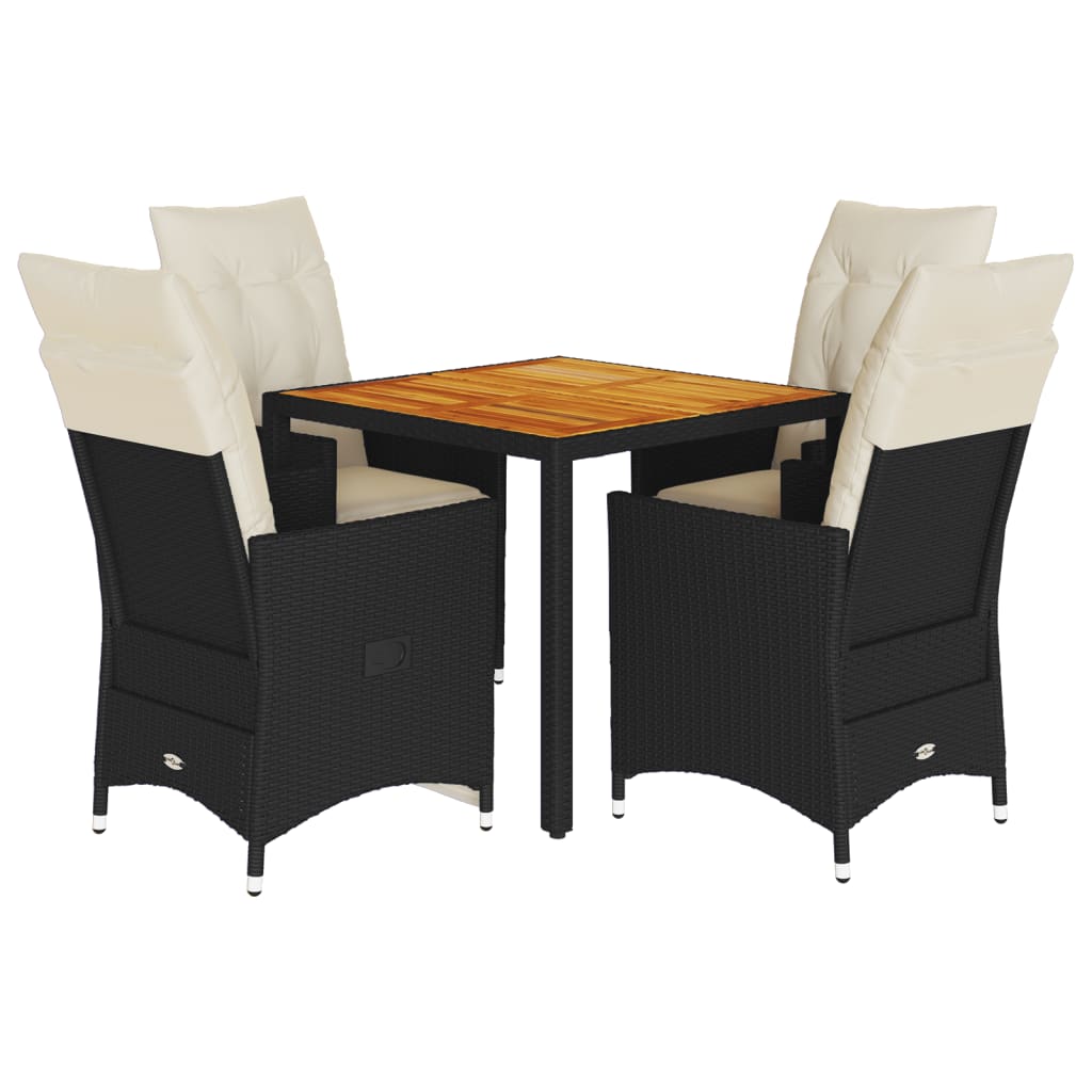 Ensemble à manger de jardin coussins 5pcs noir résine tressée