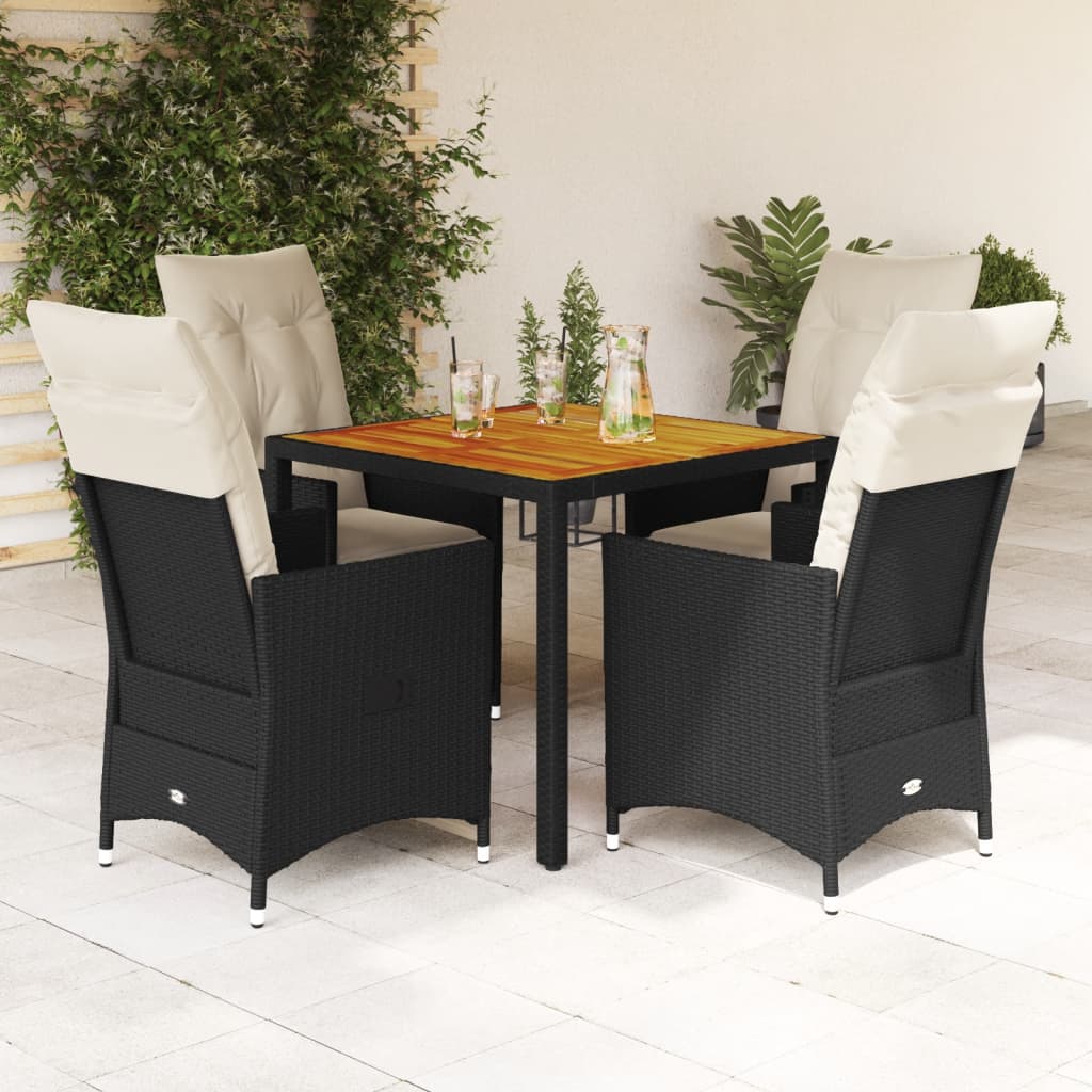 Ensemble à manger de jardin coussins 5pcs noir résine tressée