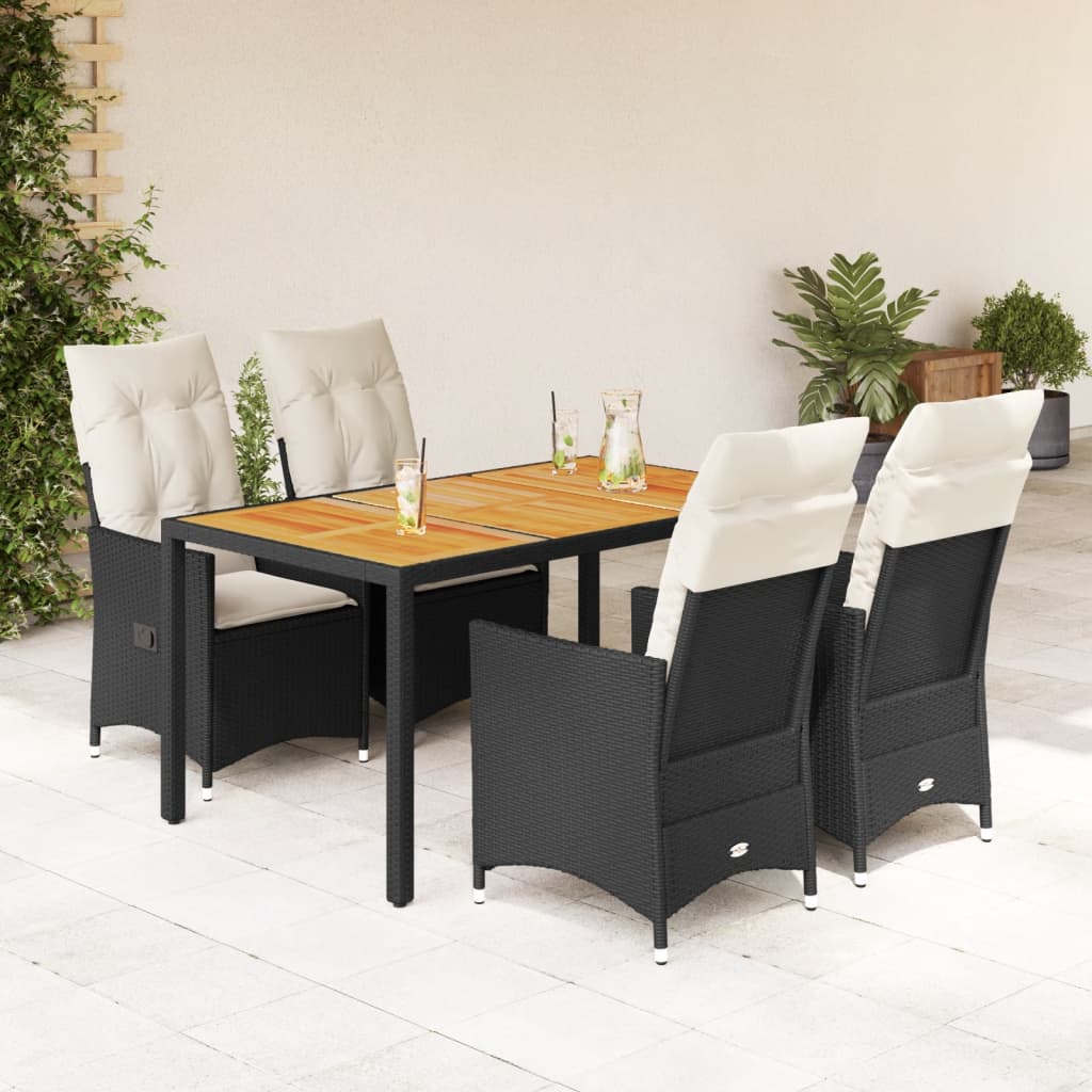 Ensemble à manger de jardin coussins 5pcs Noir Résine tressée