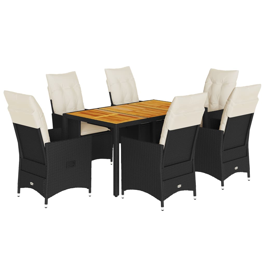 Ensemble à manger de jardin coussins 7pcs Noir Résine tressée