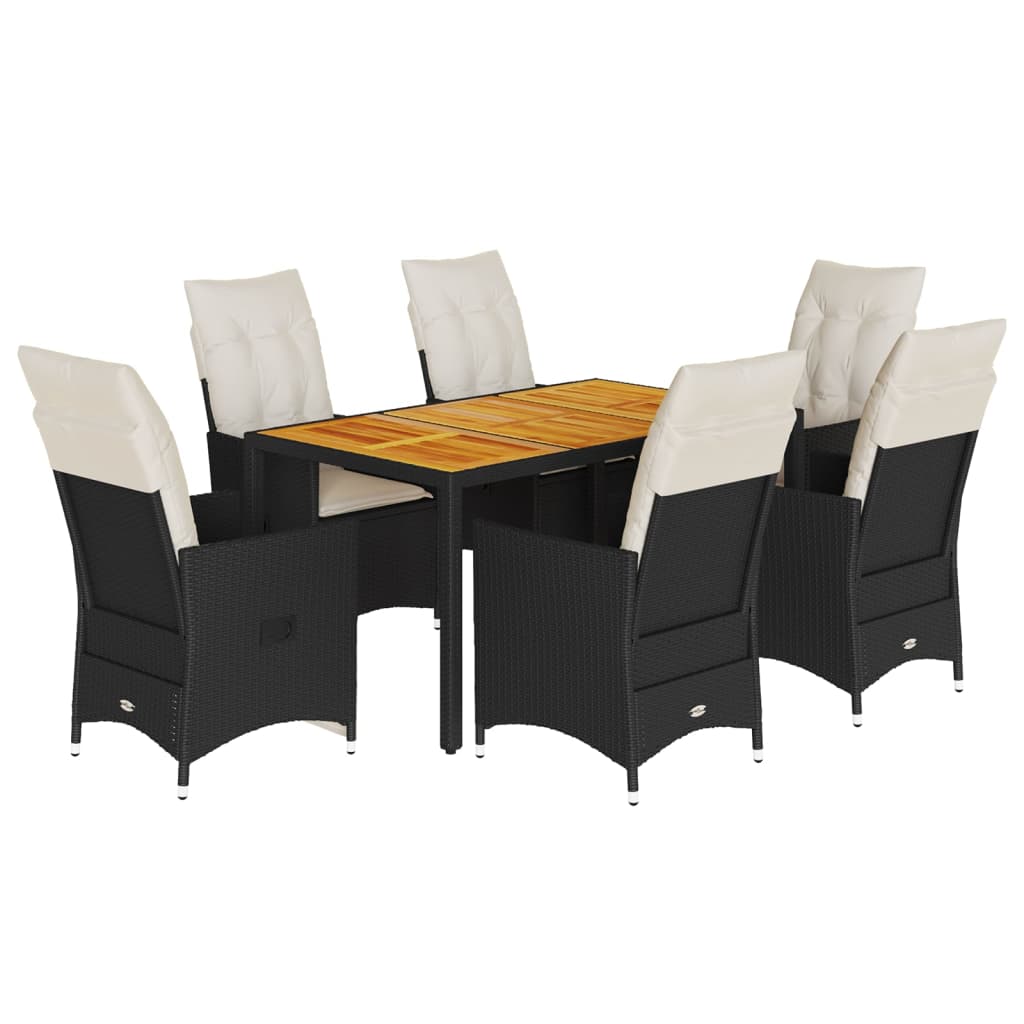 Ensemble à manger de jardin coussins 7pcs Noir Résine tressée