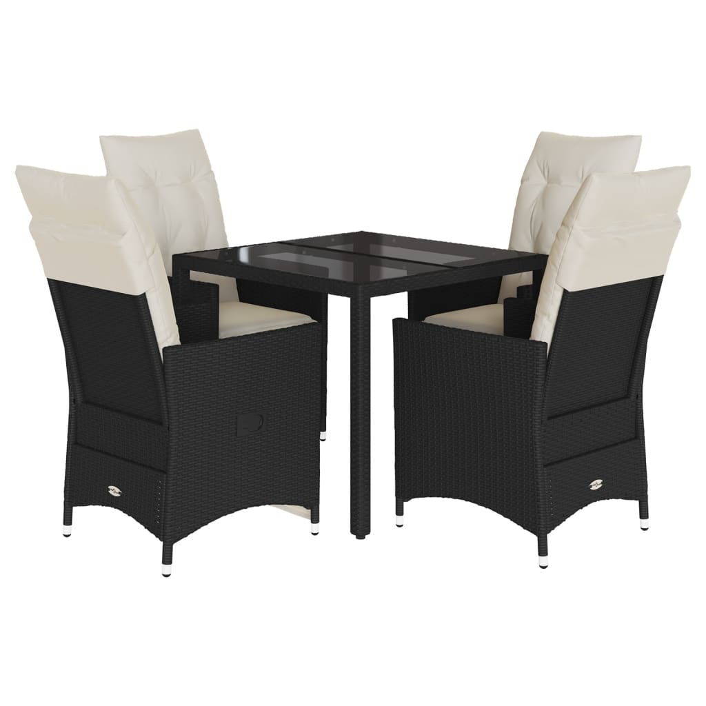 Ensemble à manger de jardin coussins 5pcs Noir Résine tressée