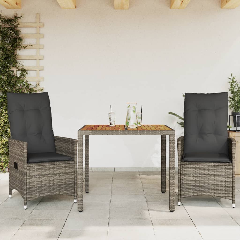 Ensemble de bistro 3 pcs avec coussins gris résine tressée - XIOS