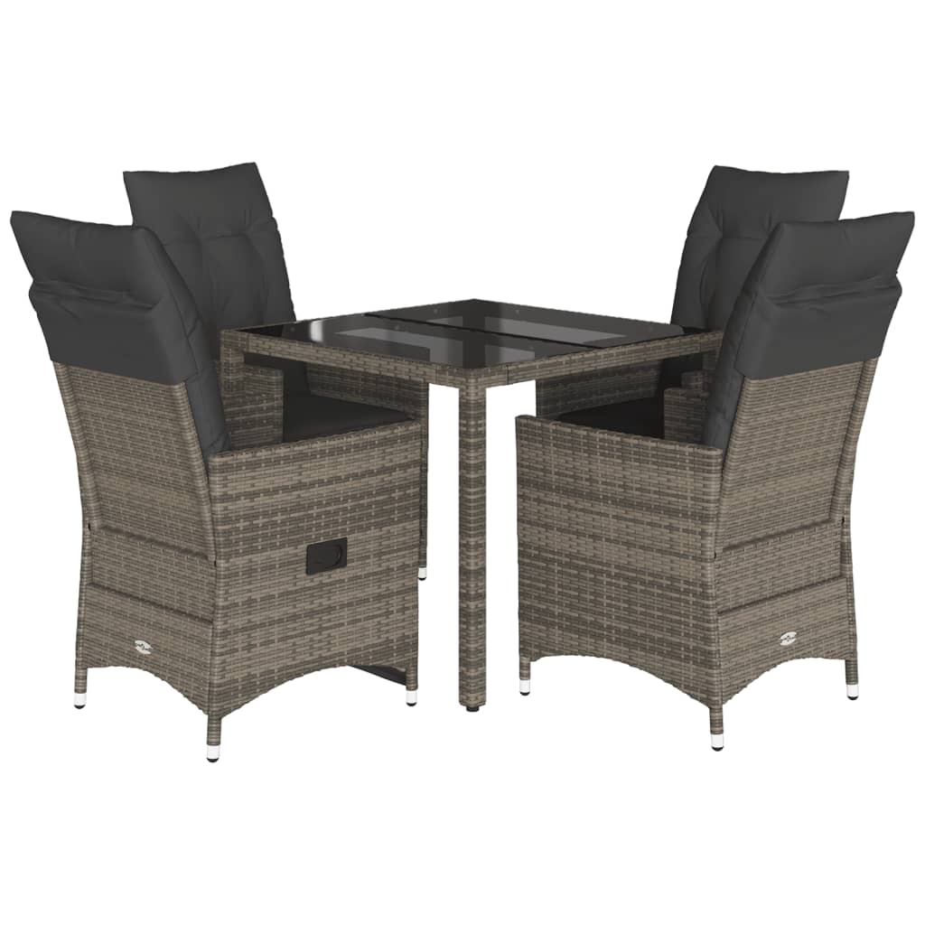 Ensemble à manger de jardin 5 pcs coussins gris résine tressée