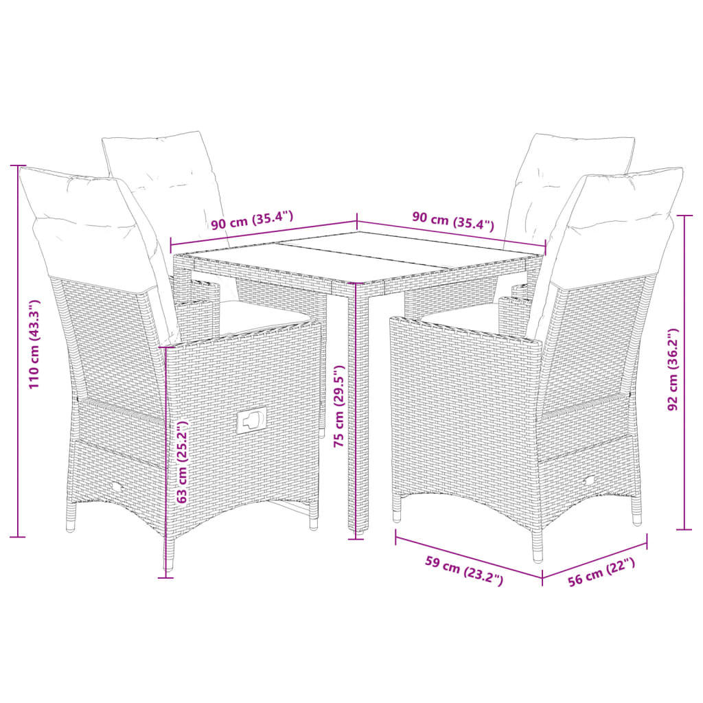 Ensemble à manger de jardin 5 pcs coussins gris résine tressée