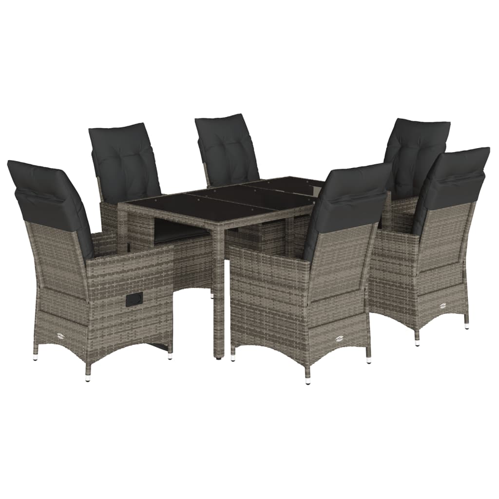 Ensemble à manger de jardin et coussins 7 pcs gris rotin