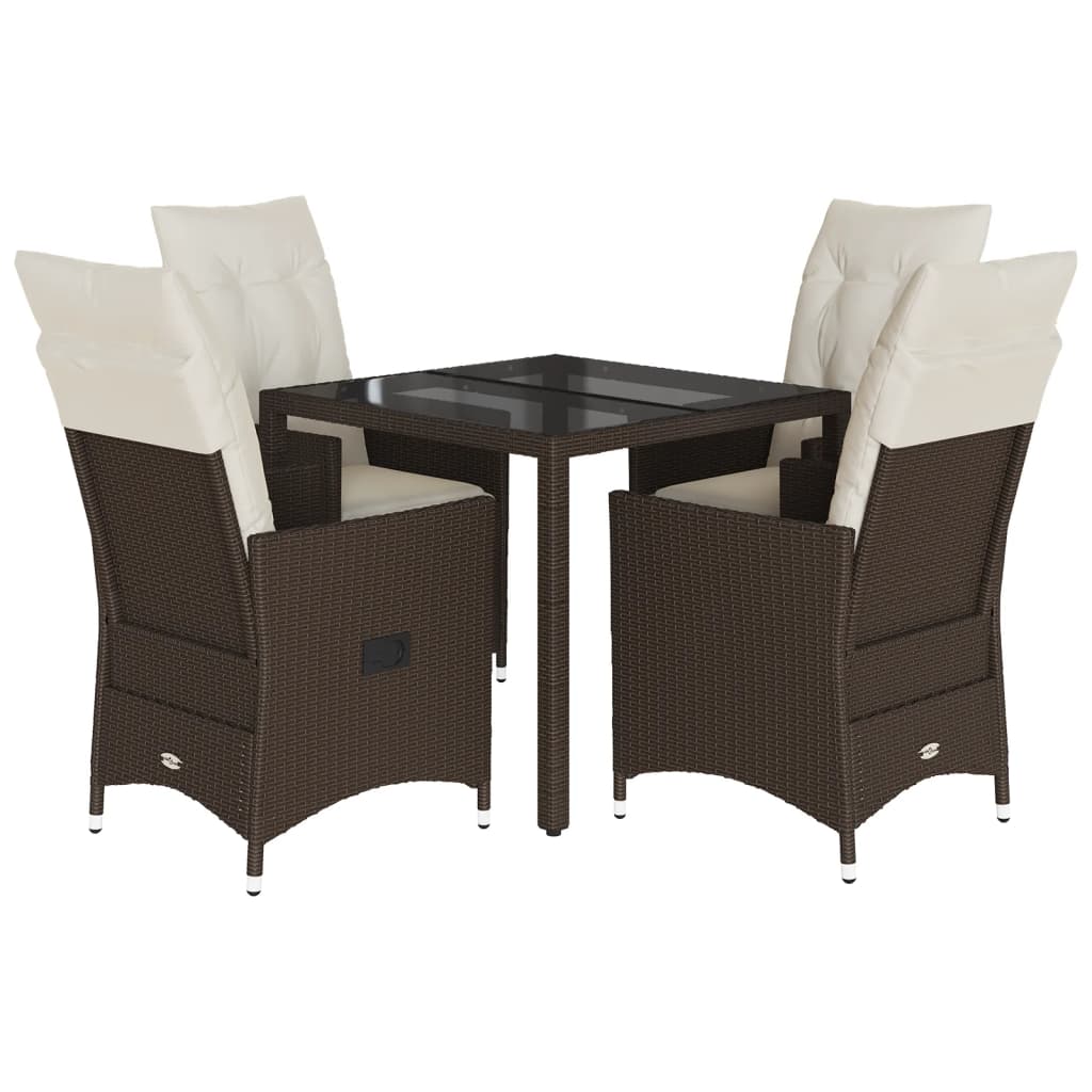 Ensemble à manger de jardin 5 pcs et coussins marron poly rotin