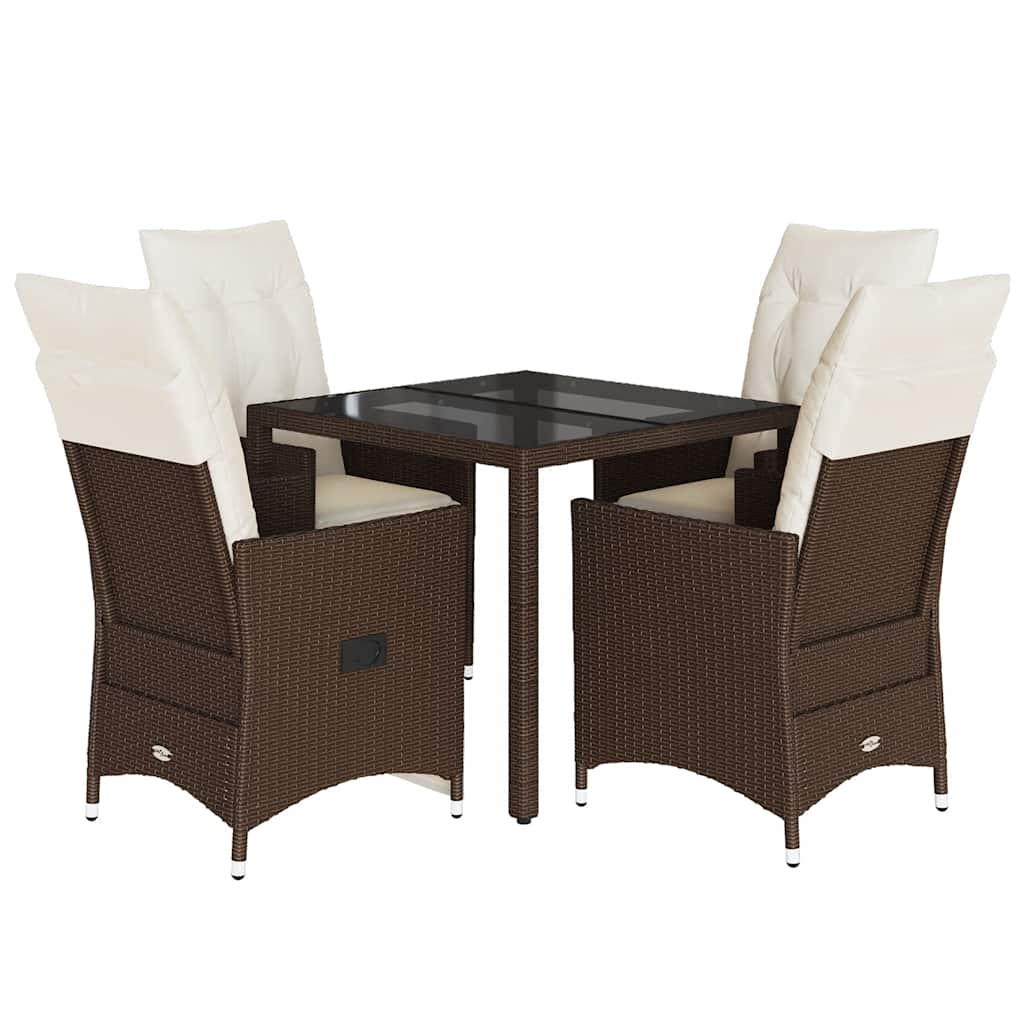 Ensemble à manger de jardin 5 pcs et coussins marron poly rotin