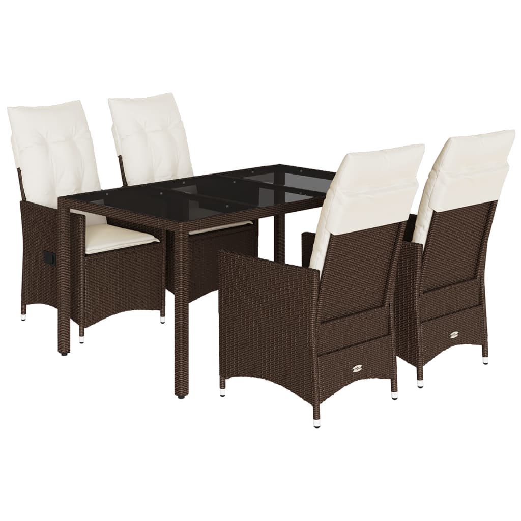 Ensemble à manger de jardin 5 pcs et coussins marron poly rotin