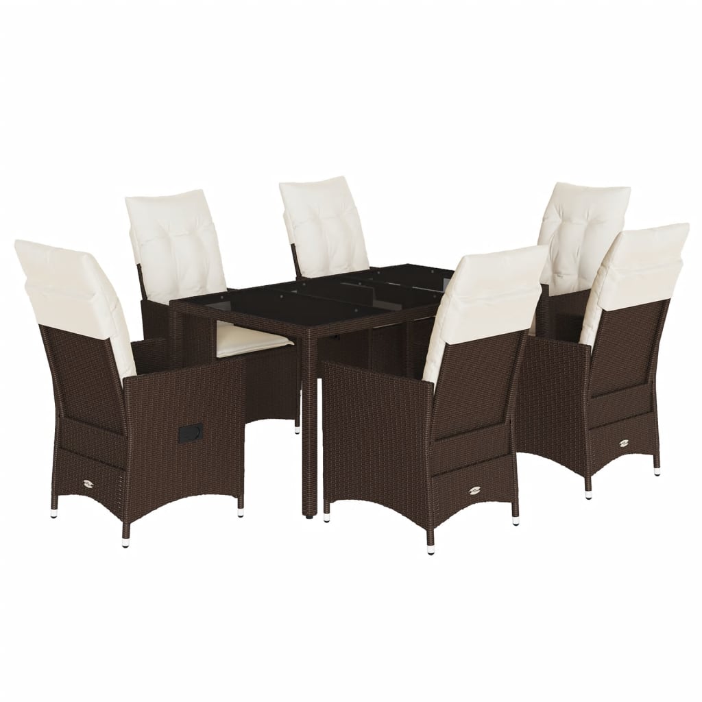 Ensemble à manger de jardin et coussins 7 pcs marron rotin