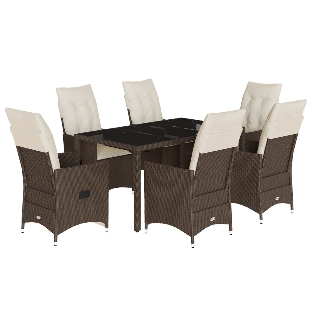 Ensemble à manger de jardin et coussins 7 pcs marron rotin