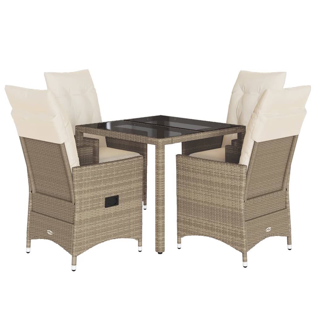 Ensemble à manger de jardin avec coussins 5pcs Beige poly rotin