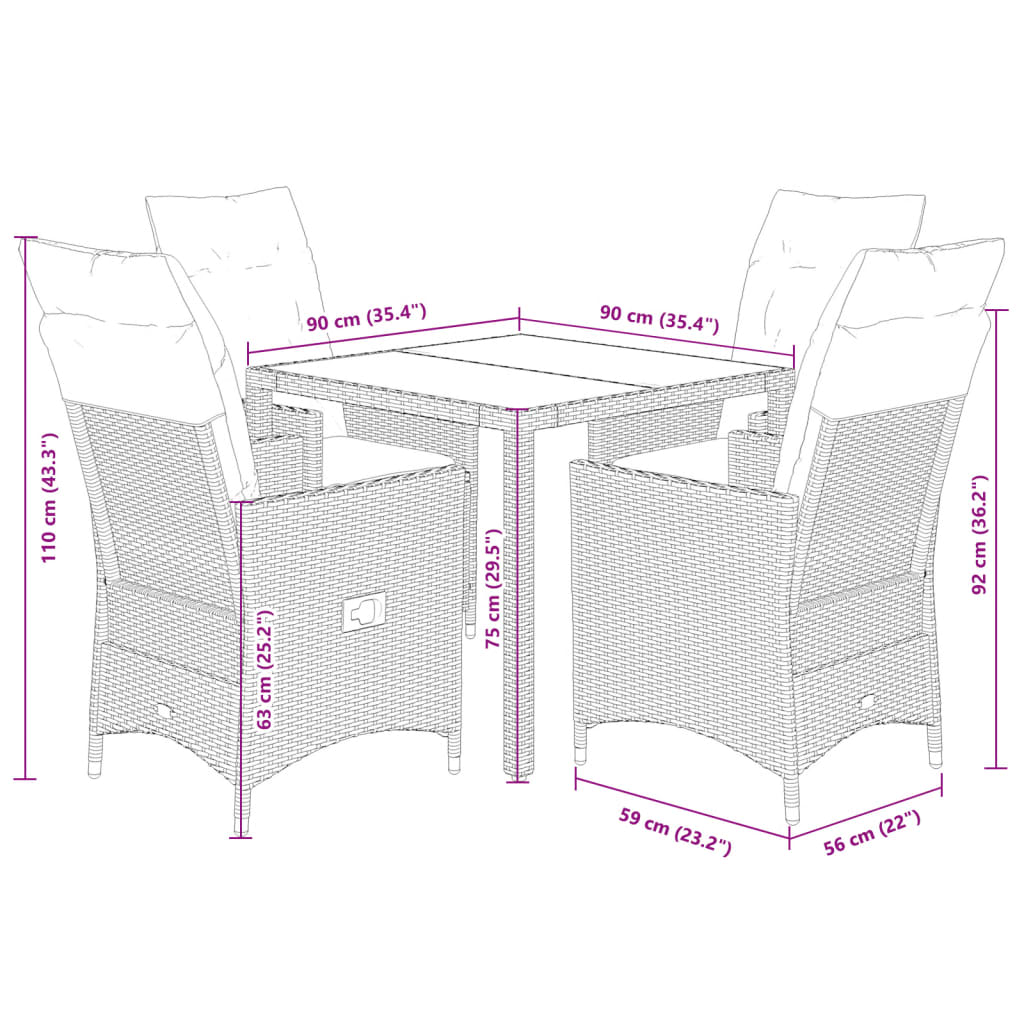 Ensemble à manger de jardin avec coussins 5pcs Beige poly rotin