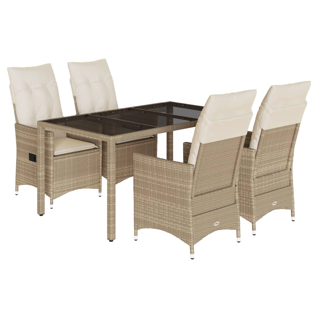 Ensemble à manger de jardin avec coussins 5pcs Beige poly rotin