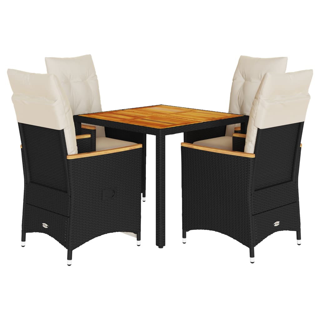 Ensemble à manger de jardin coussins 5pcs Noir Résine tressée