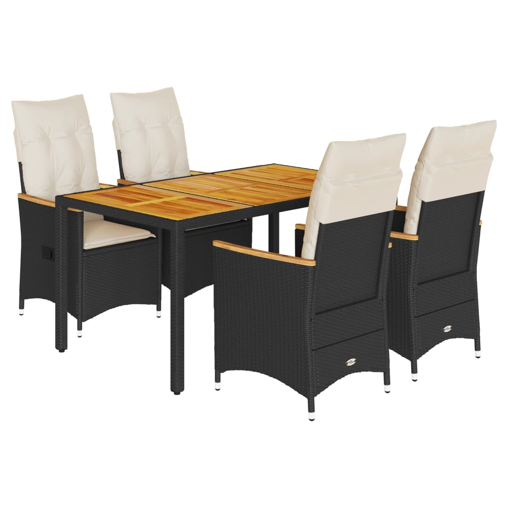 Ensemble à manger de jardin coussins 5pcs Noir Résine tressée
