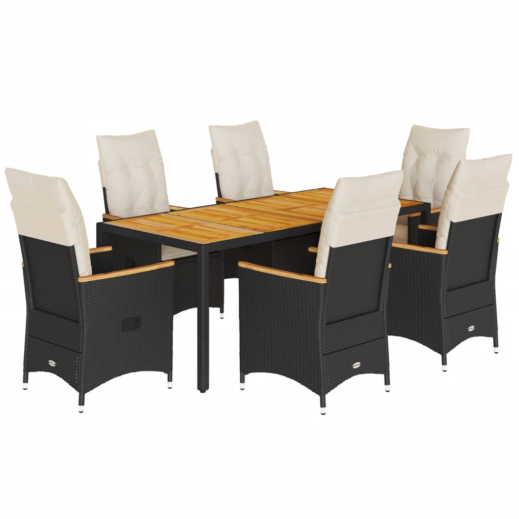 Ensemble à manger de jardin coussins 7pcs Noir Résine tressée