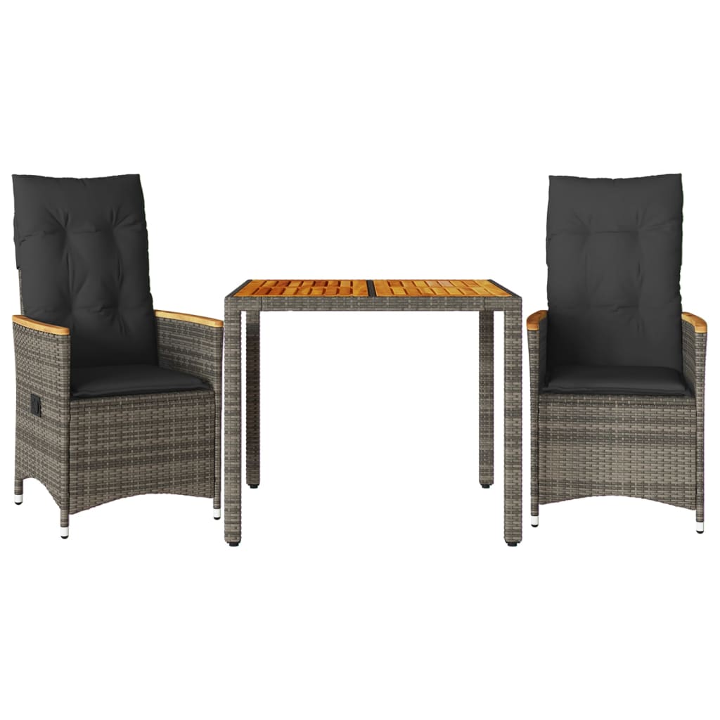 Ensemble de bistro 3 pcs avec coussins gris résine tressée