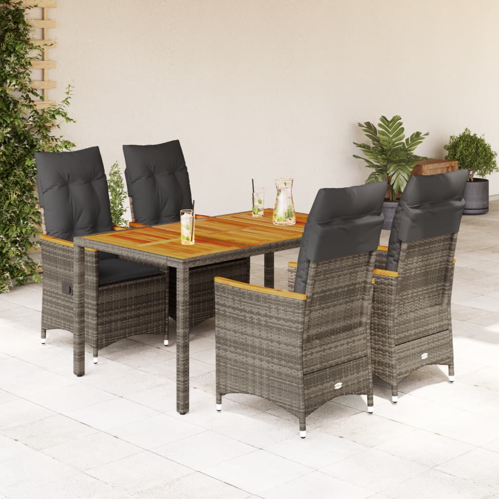 Ensemble à manger de jardin 5 pcs coussins gris résine tressée